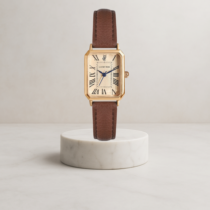 Florenza | Elegant women's watch with square gold case and leather strap
