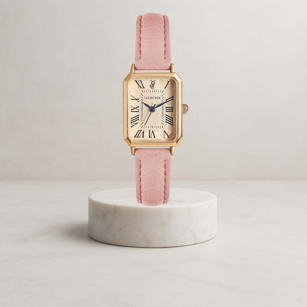 Florenza | Elegant women's watch with square gold case and leather strap