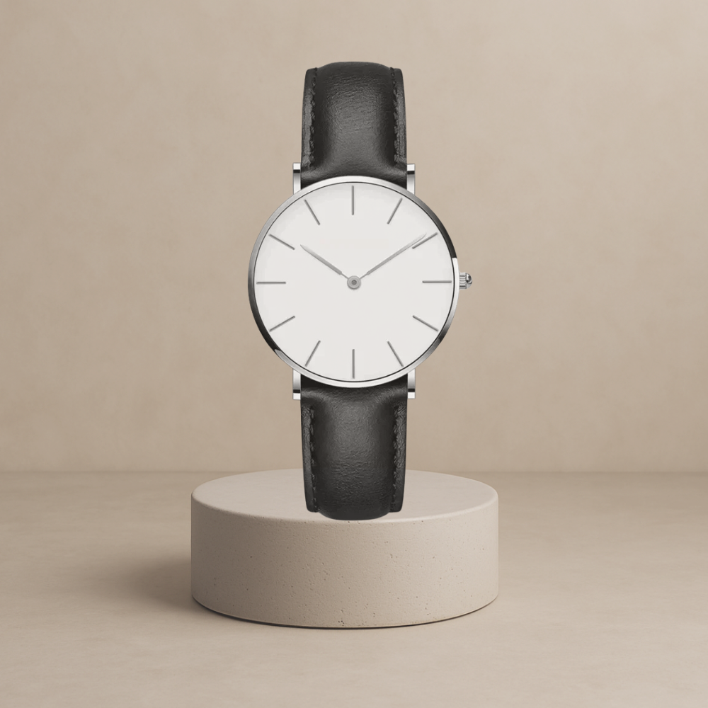 Diamira | Timeless minimalist round watch with leather strap
