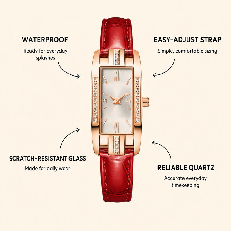 Crystal Accented Rectangular Dial Watch