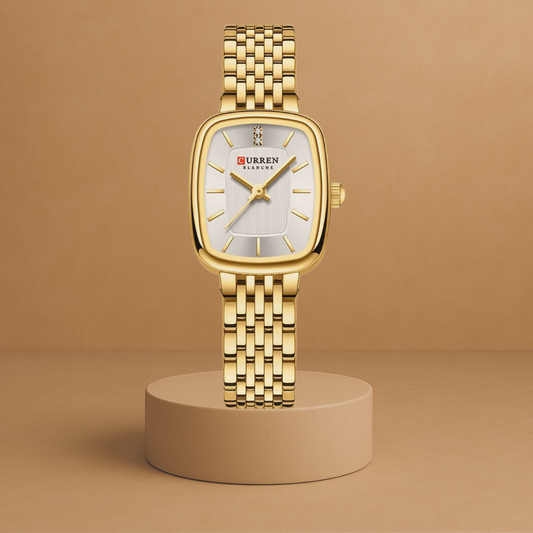 Clarissa women's stainless steel watch with rectangular gold-white case