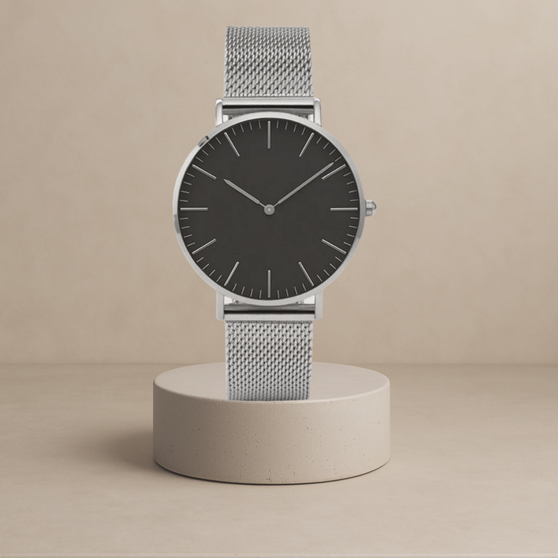Daphne Women's stainless steel quartz watch with round silver-black case