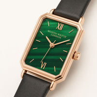Charlotte Design rectangular green gold leather Watch