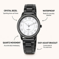Crystal-Accented Steel Quartz Watch