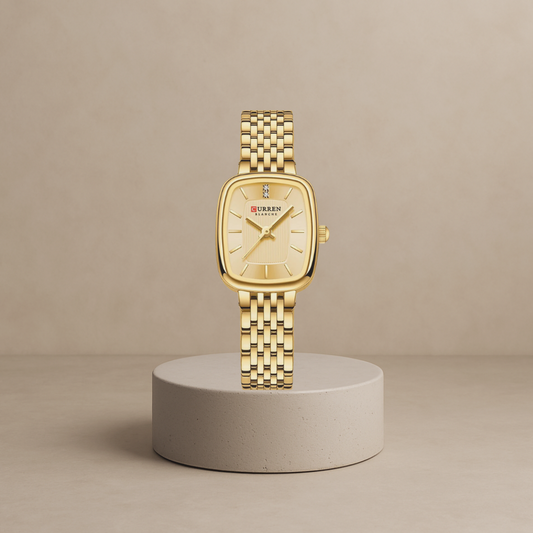 Clarissa women's stainless steel watch with rectangular gold-gold case