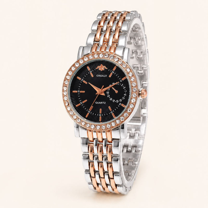 Black Crystal-Accented Dial Two-Tone Stainless Steel Watch