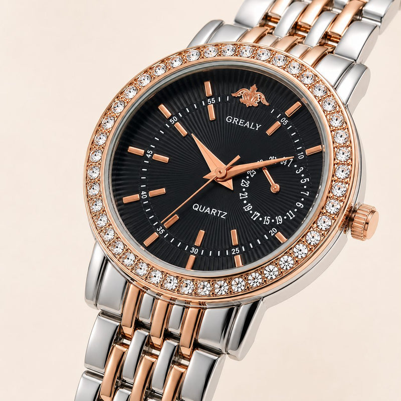 Black Crystal-Accented Dial Two-Tone Stainless Steel Watch