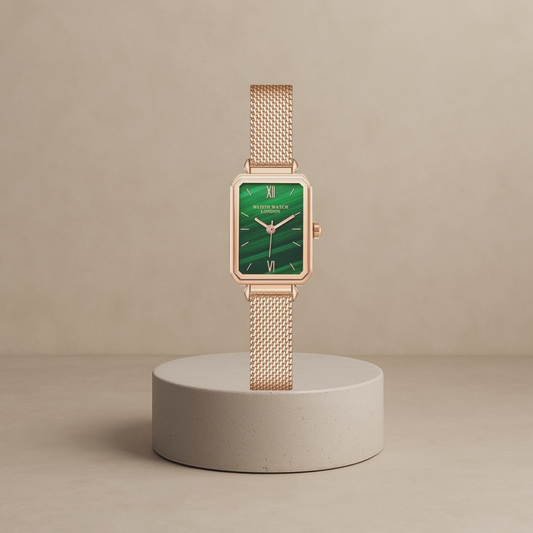 Charlotte Design women's watch with rectangular gold-green case