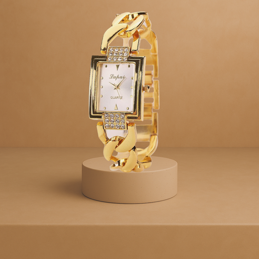 Iris | Ladies stainless steel watch with square plated case