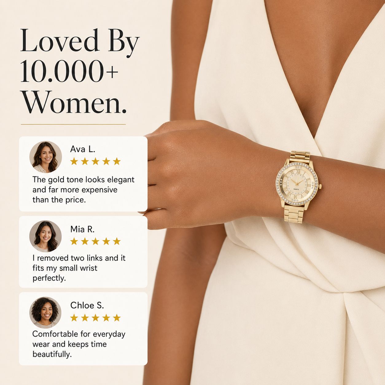 Crystal-Accented Gold Bracelet Watch
