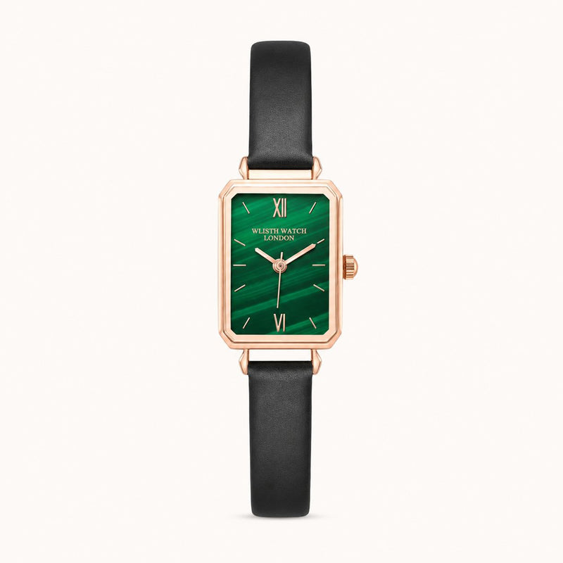 Charlotte Design rectangular green gold leather Watch
