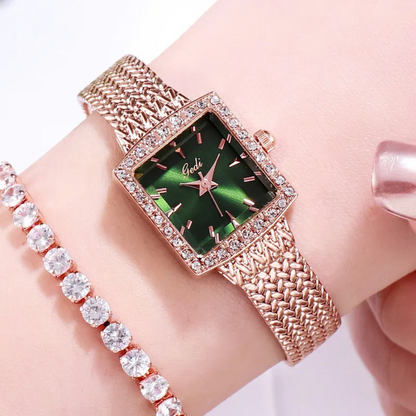 Velina | Mesh Belt Retro Square Ladies Diamond Watch