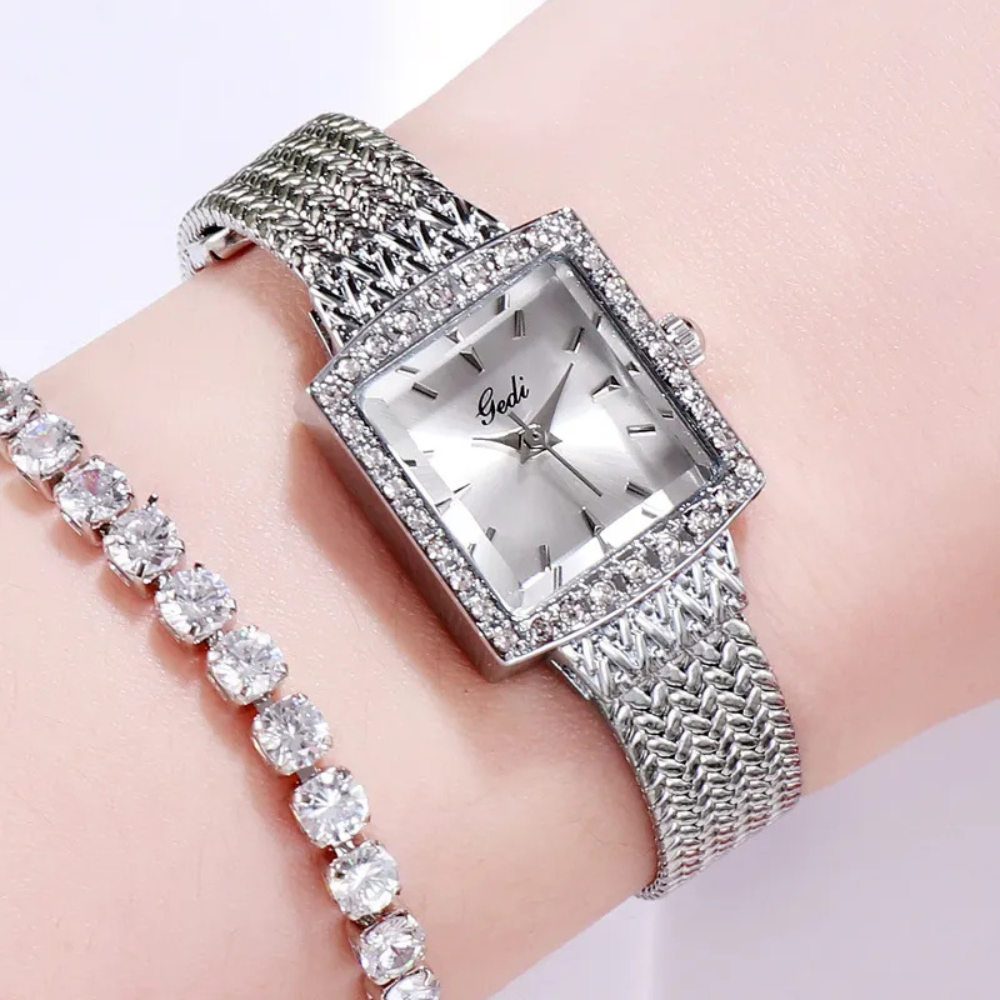 Velina | Mesh Belt Retro Square Ladies Diamond Watch