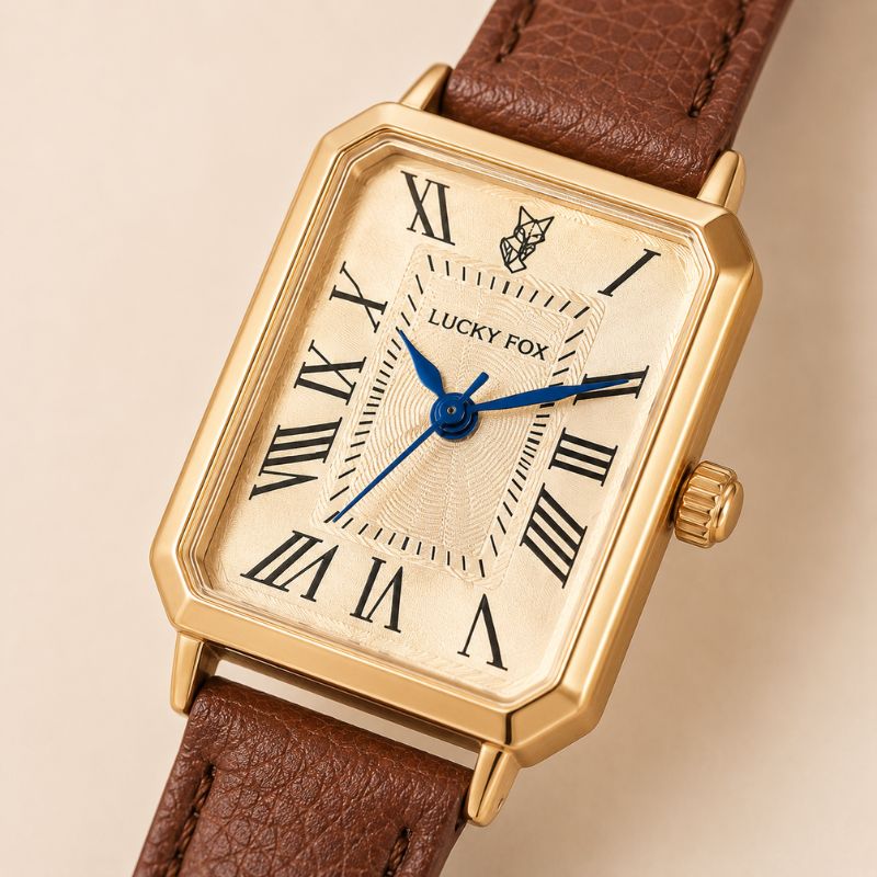 Rectangular Roman Numeral Leather Watch