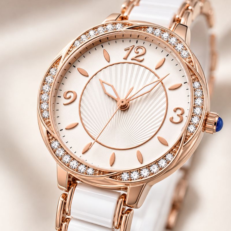 Crystal Bezel Ceramic Bracelet Watch