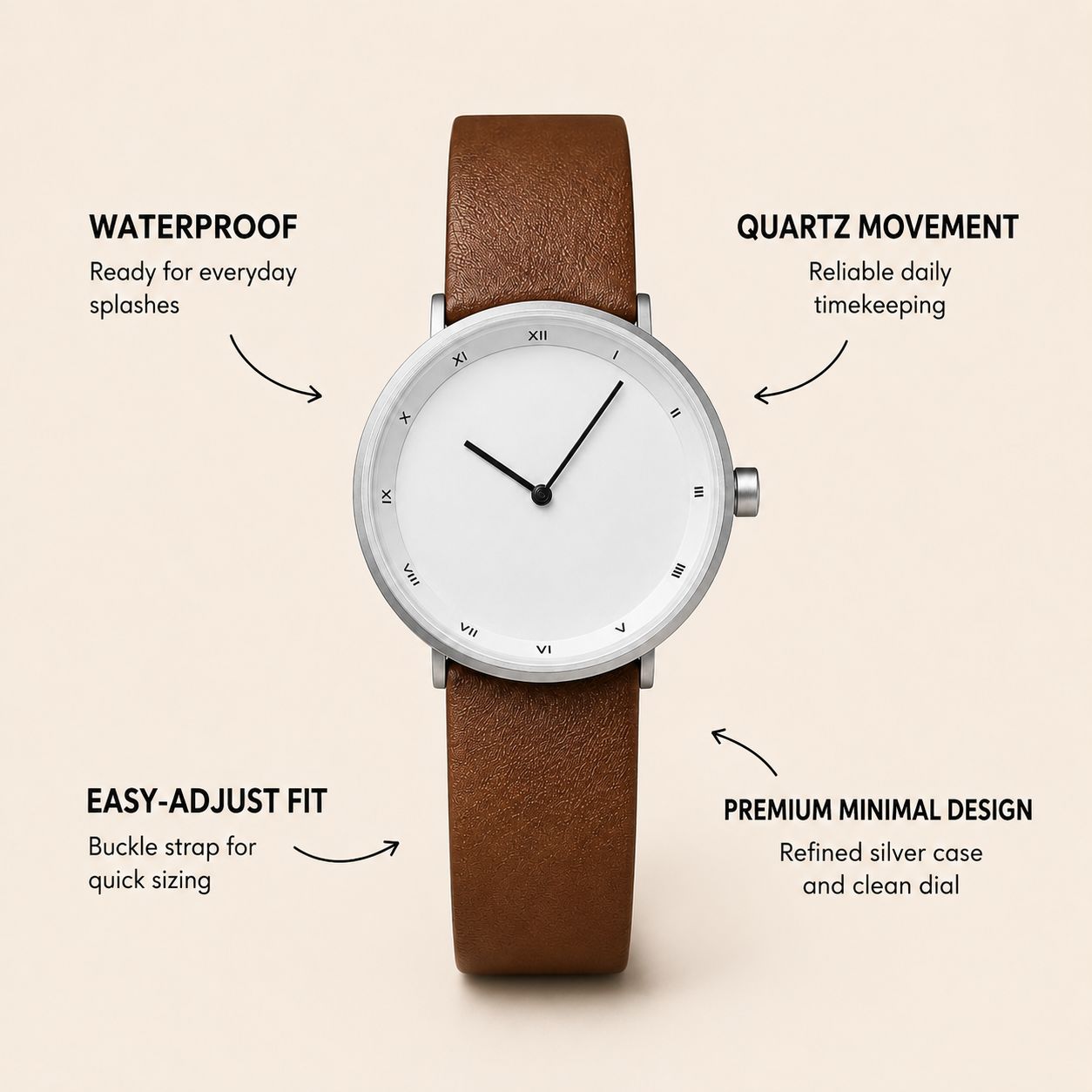 TimeEssence Luxury leather watch