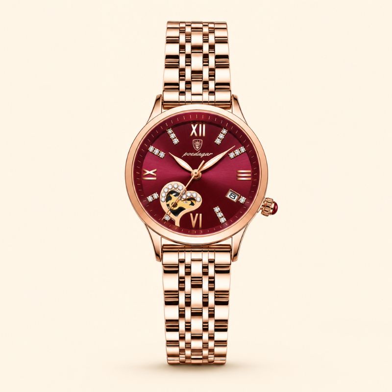 Rose Gold Open-Heart Bracelet Watch