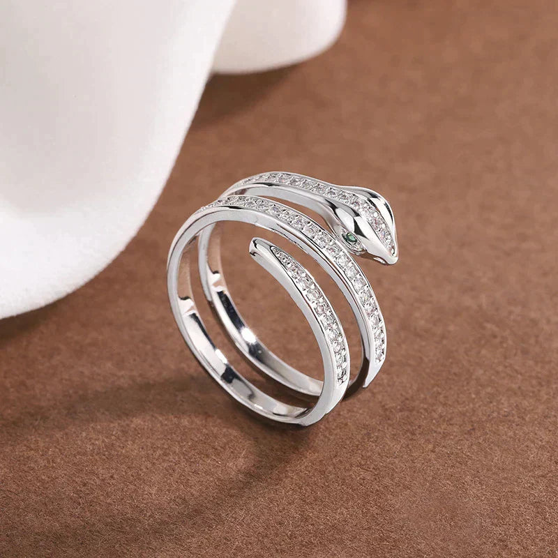 Adjustable Snake Ring with Zirconia in Gold and Silver