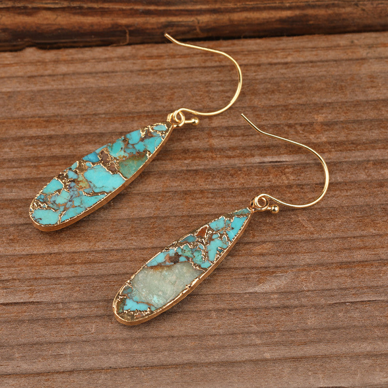 Natural Ocean Blue Stone Drop Earrings
