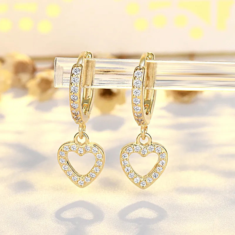 Vintage  Sterling Silver Inlaid Heart Clip Earrings
