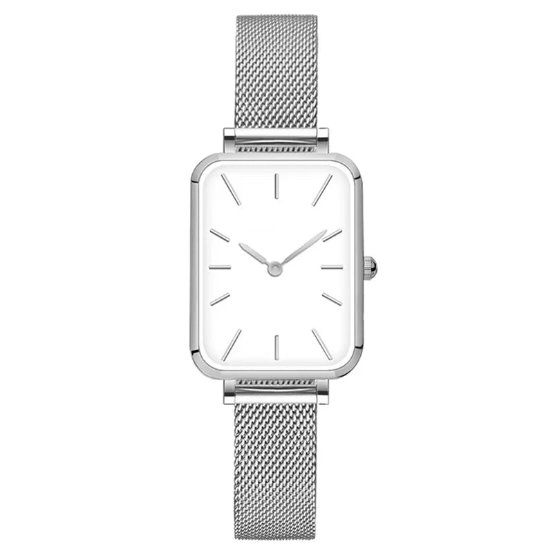 Elegant rectangular women's watch with steel bracelet