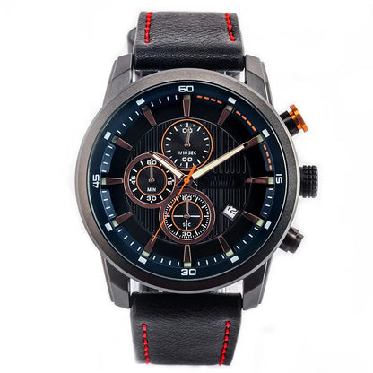 Luxury Men’s Multifunction Sports Watch with Genuine Leather Band & Quartz Movement