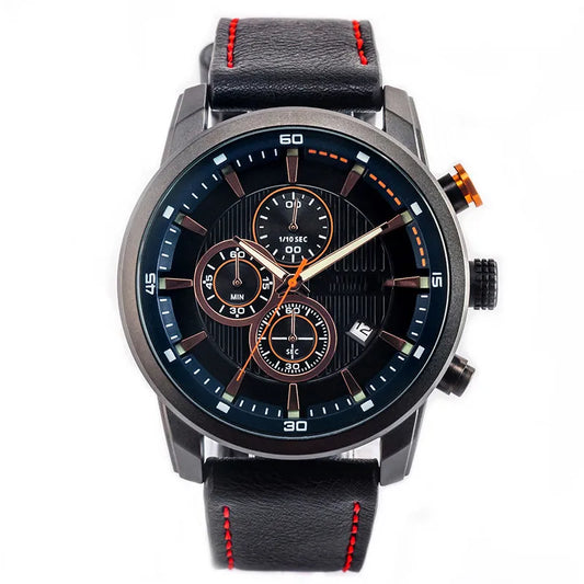 Luxury Men’s Multifunction Sports Watch with Genuine Leather Band & Quartz Movement