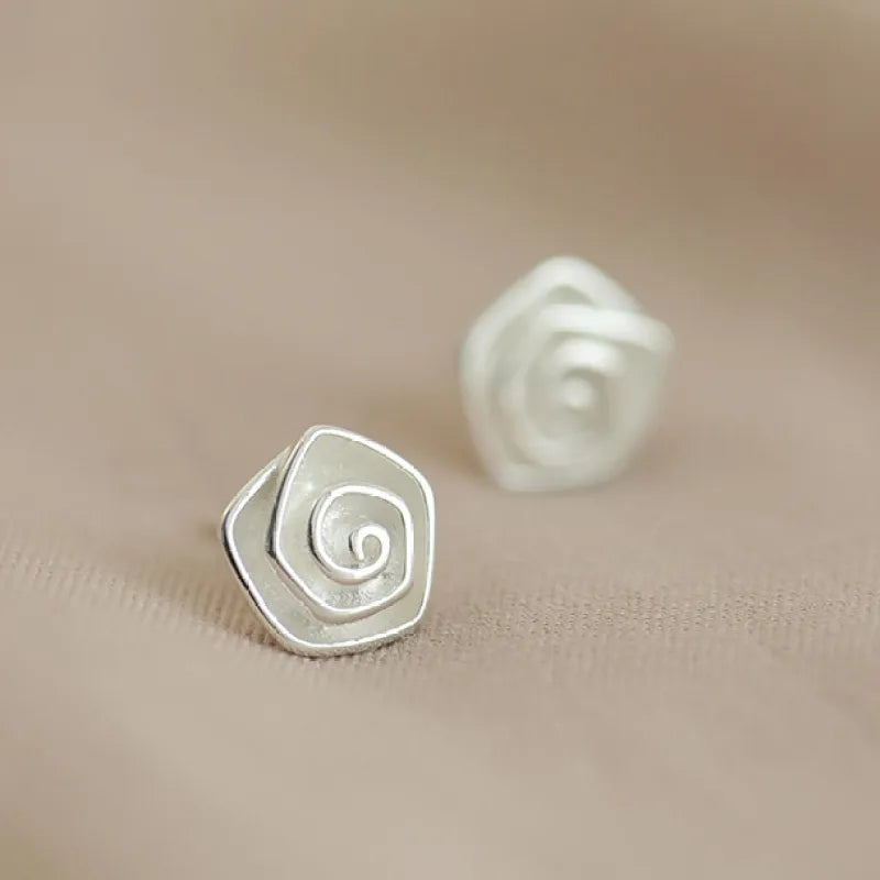 Spiral Flower Silver Stud Earrings