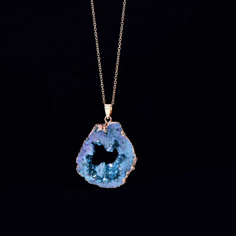 Vintage Blue Agate Geode Pendant Necklace