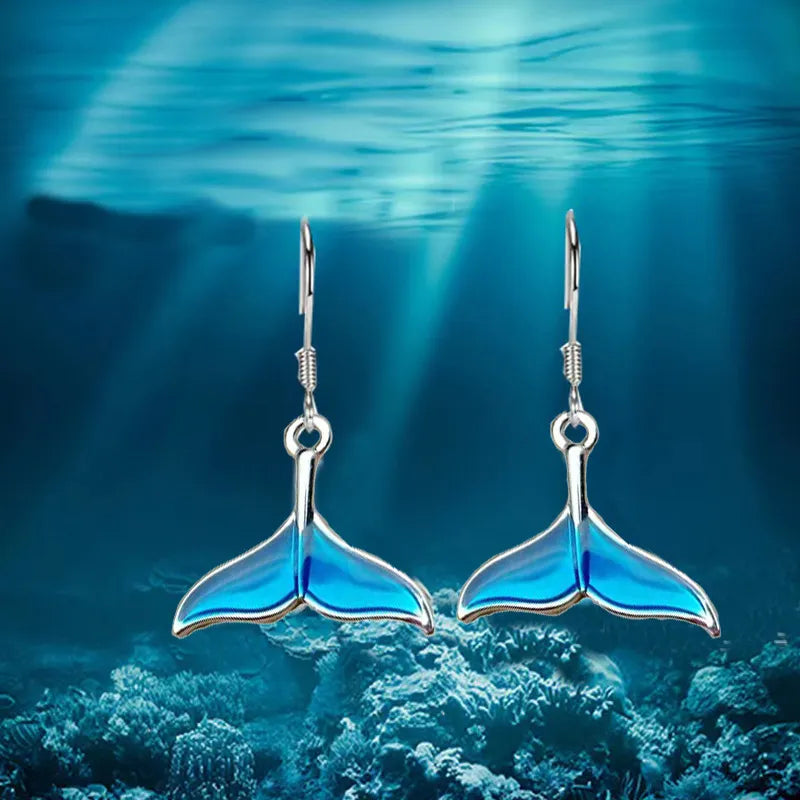 Vintage Blue Ocean Whale Earrings