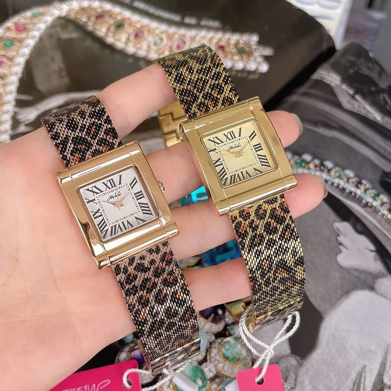 Leopard Mesh Square Watch for Women