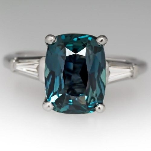 Vintage Blue Greenish Zirconia Silver Ring-Lydieannejewelry