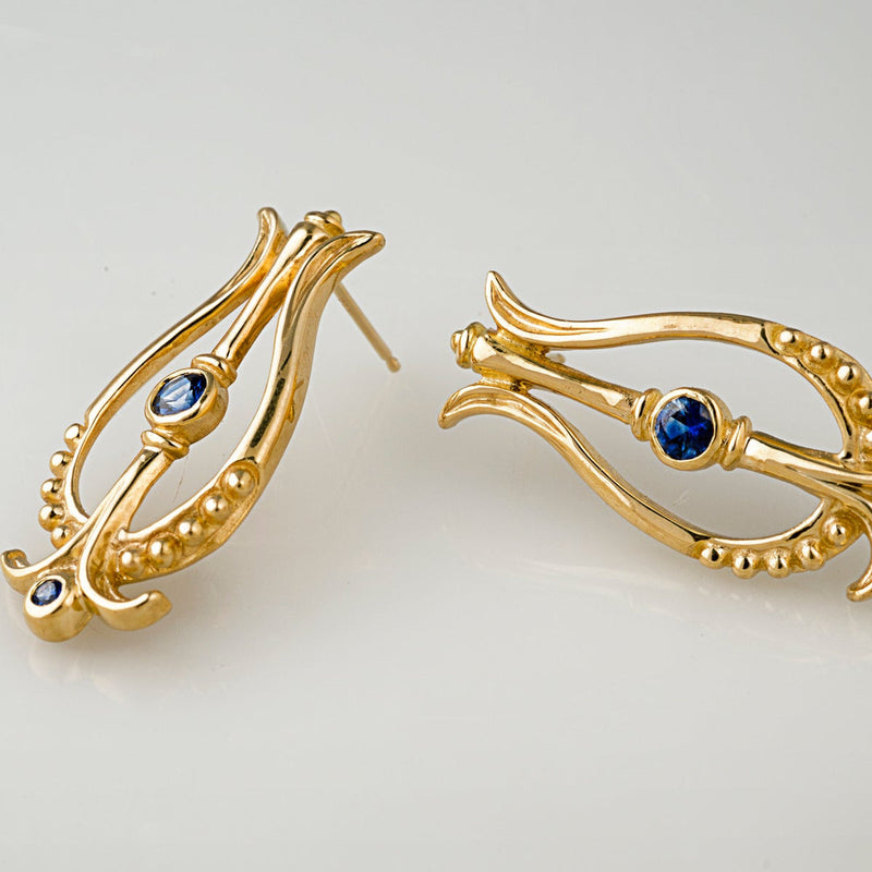 Vintage Blue Nautilus Gold Earrings-Lydieannejewelry