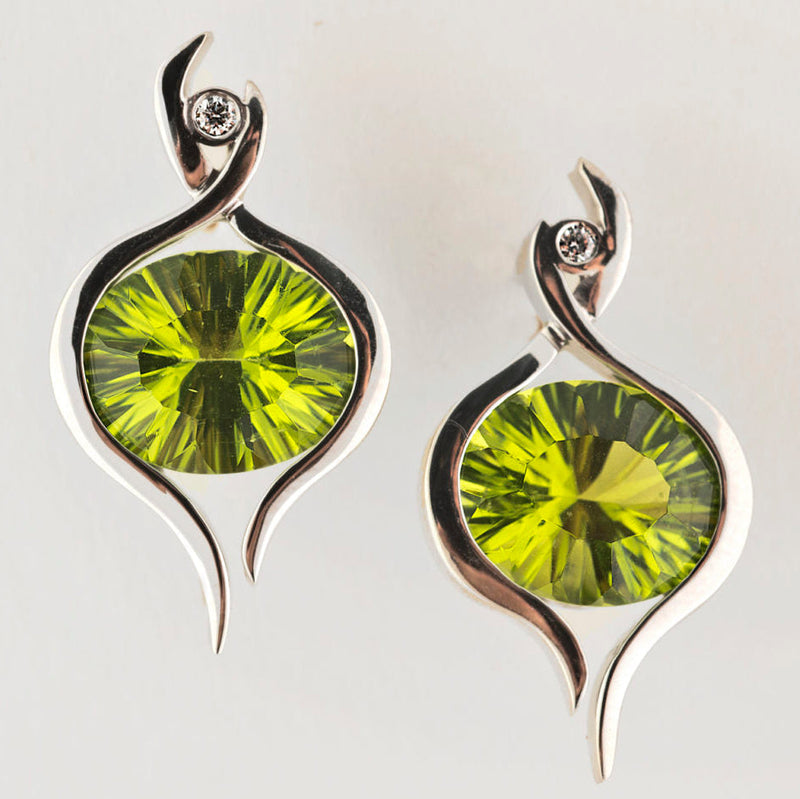 Vintage Olive Crystal Silver Earrings-Lydieannejewelry