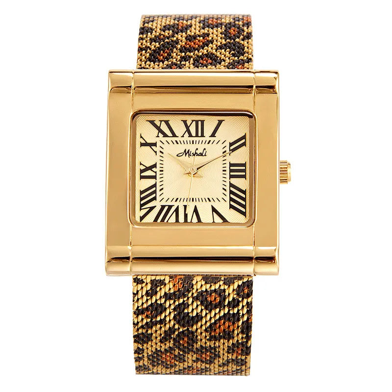 Leopard Mesh Square Watch for Women