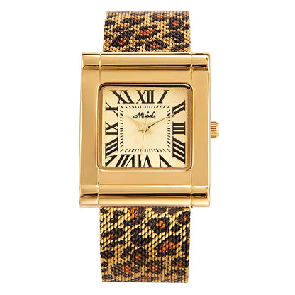 Leopard Mesh Square Watch for Women