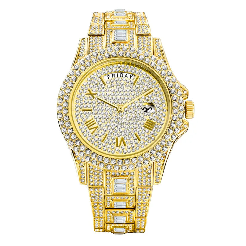 Ultra-Luxury Men’s Full Diamond Calendar Quartz Watch