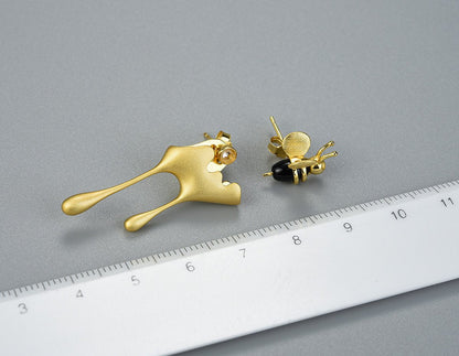 Dripping Honey & Bee Earrings with Zirconia