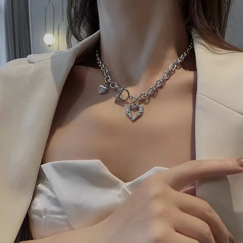 Vintage Hollow Heart Titanium Necklace