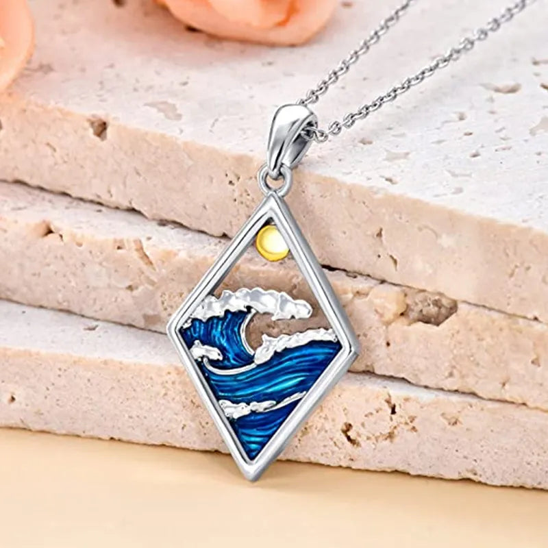 Ocean Wave Sun Pendant Necklace