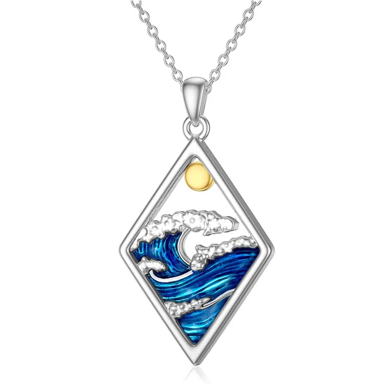 Ocean Wave Sun Pendant Necklace