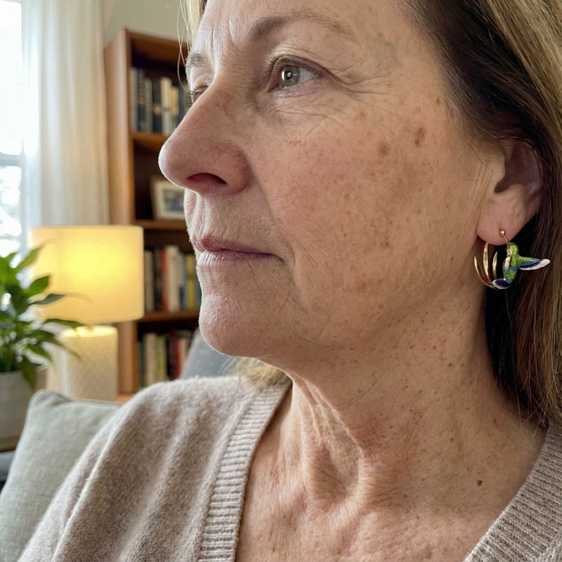 Vintage Enamel Hummingbird Hoop Earrings