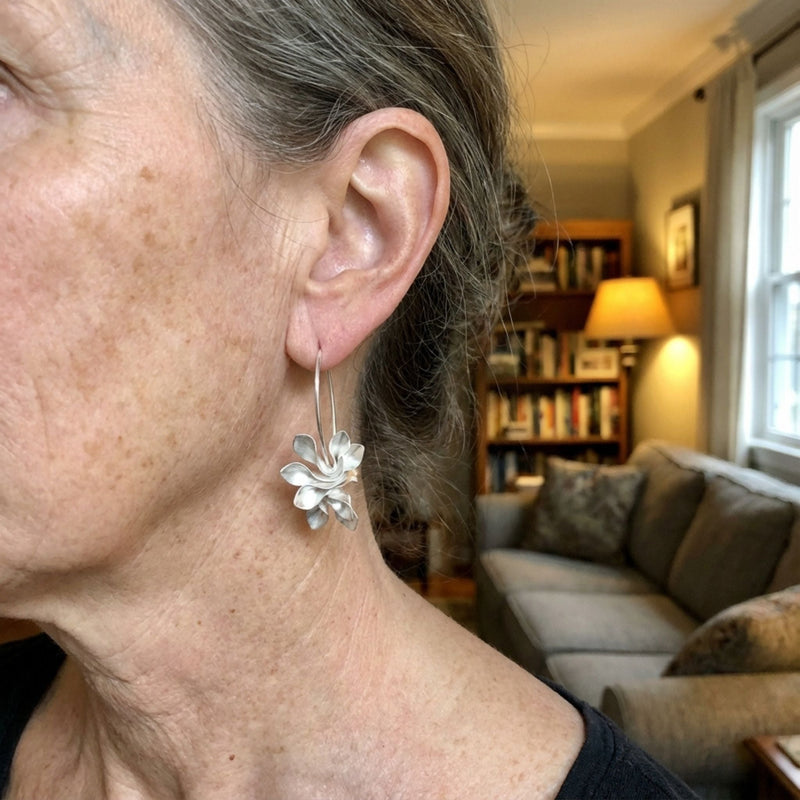 Vintage Irregular Blossom Silver Earrings