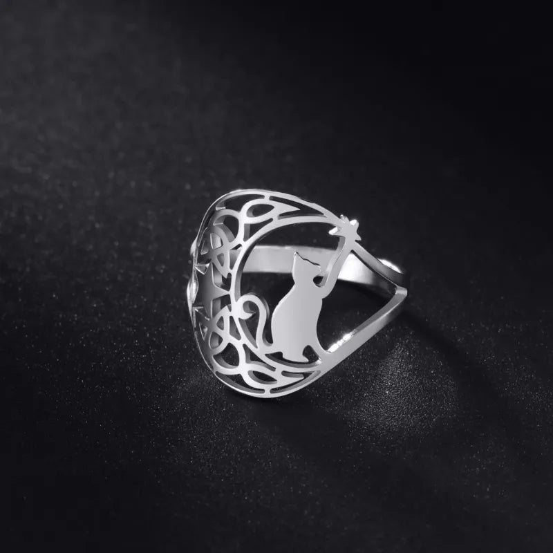 Cute Kitten Star Stainless Steel Ring