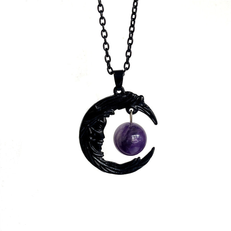 Vintage Gothic Moon Amethyst Necklace