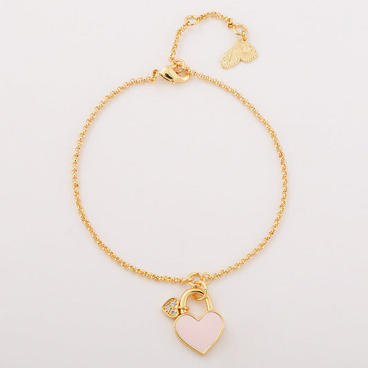 Vintage Peach Heart Inlaid Shell Bracelet