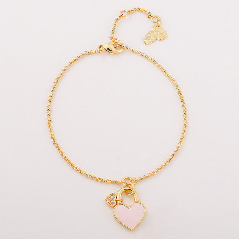 Vintage Peach Heart Inlaid Shell Bracelet