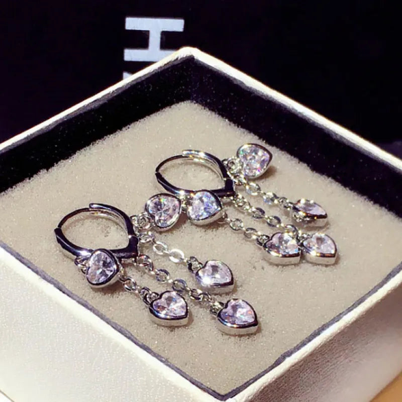 Vintage Zircon Heart Clip Earrings