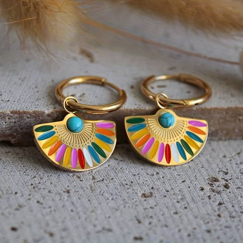 Vintage Colorful Gold Earrings