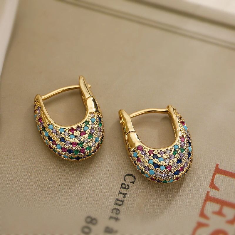 Elegant Colorful Inlaid Crystals Earrings-Lydieannejewelry